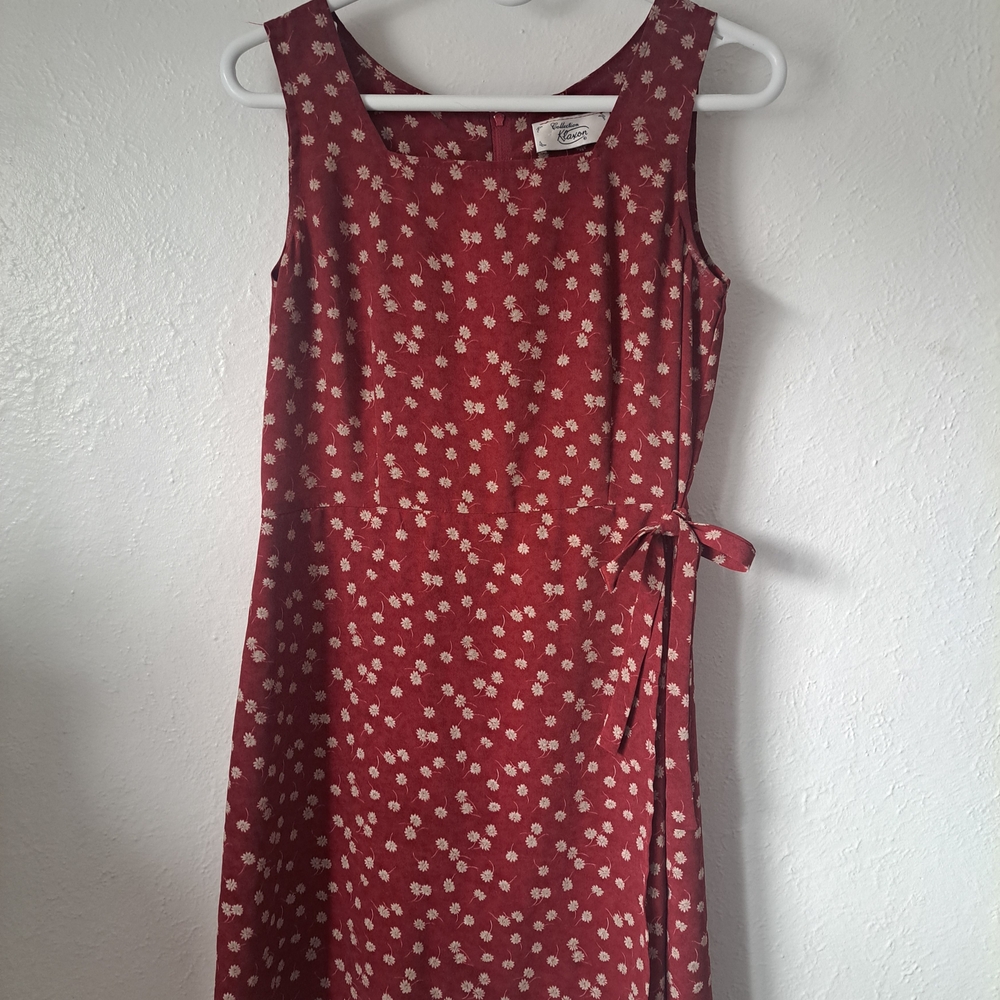 Sleeveless Red Floral Dress - 90's